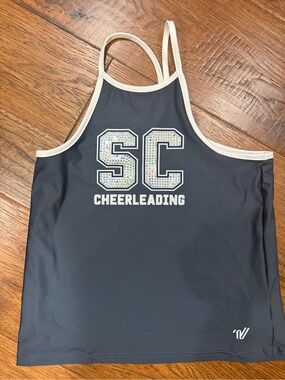 Varsity Women's Navy Blue Cheerleading Tankini Top with White Trim